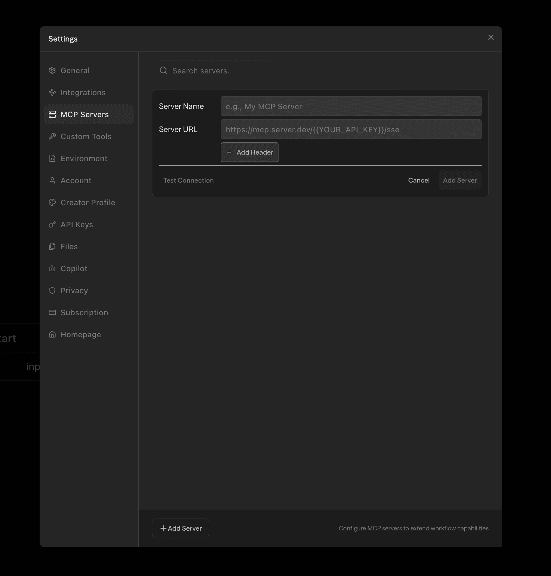 Configuración del servidor MCP en Ajustes