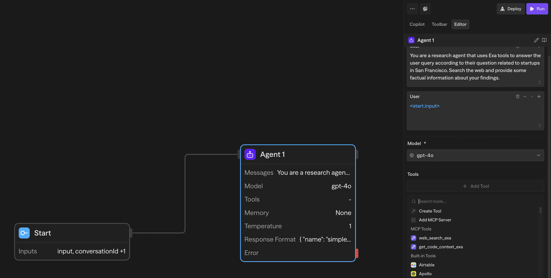 Using MCP Tool in Agent Block