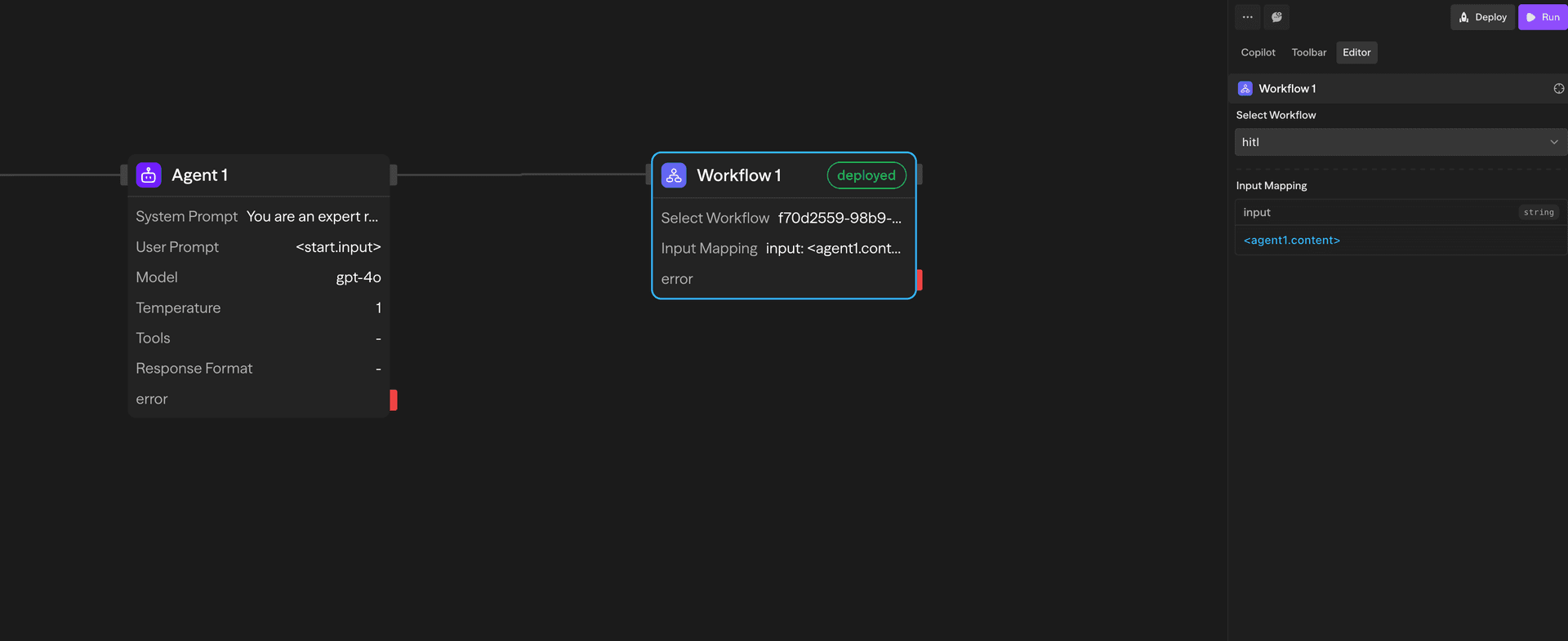 Workflow-Block mit Beispiel für Eingabezuordnung