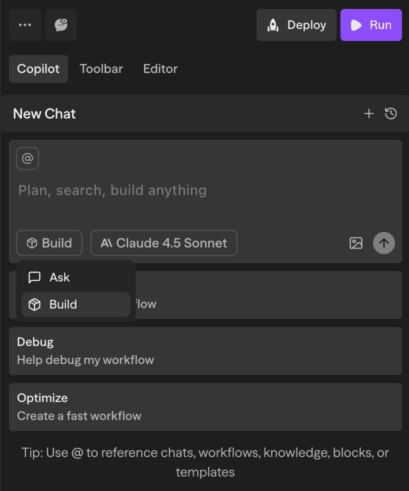 Interface de sélection du mode Copilot