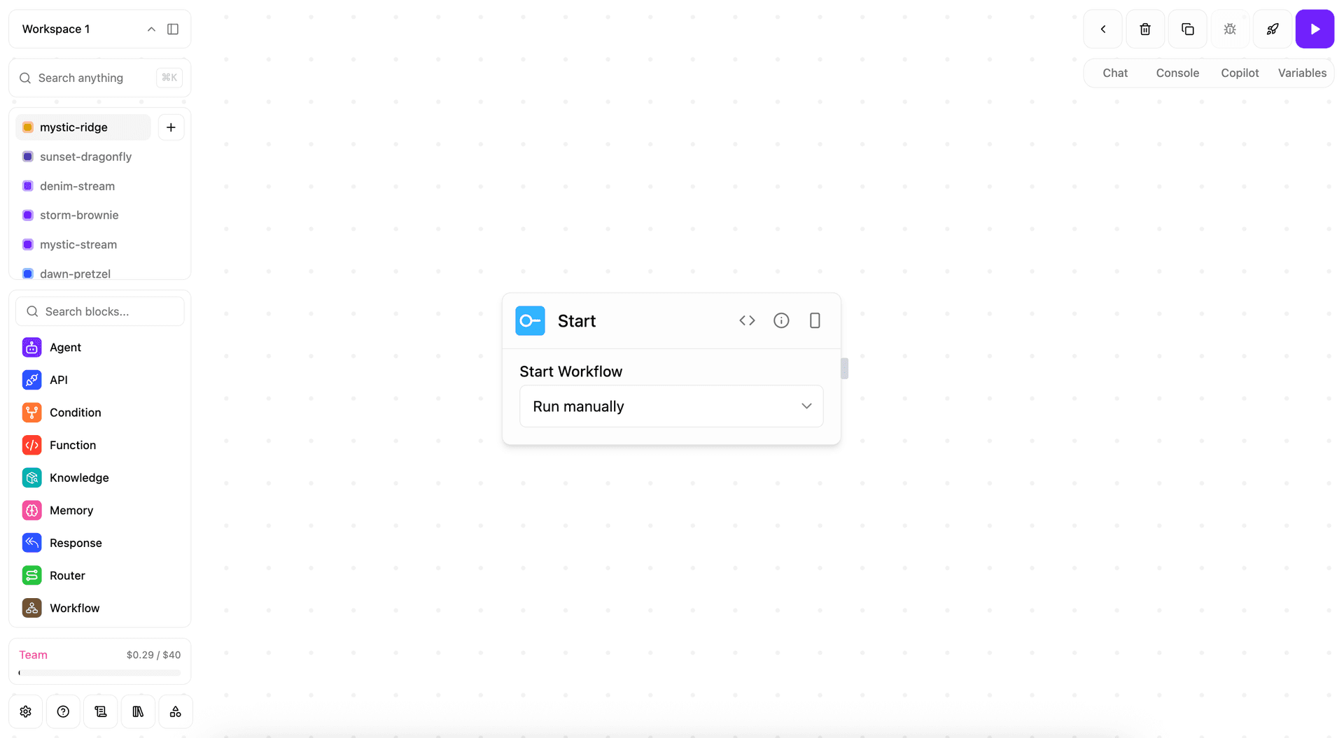Sim visual workflow canvas