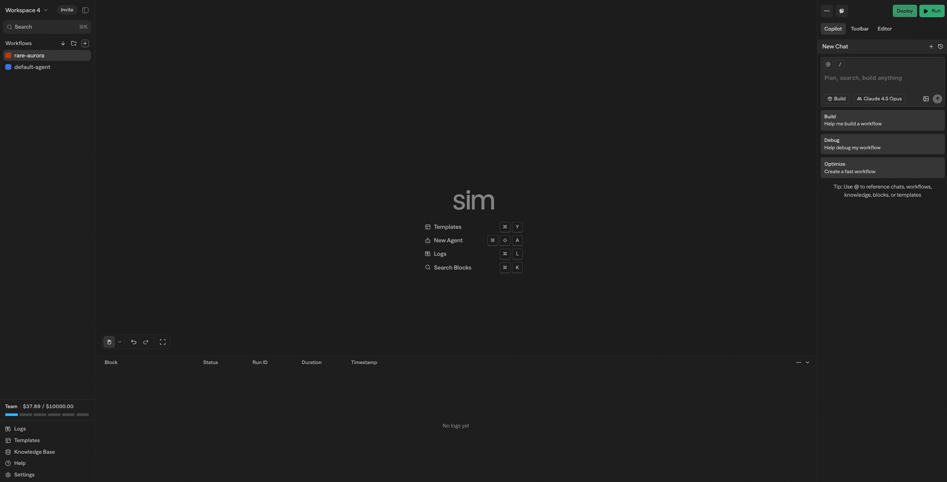 Sim visual workflow canvas