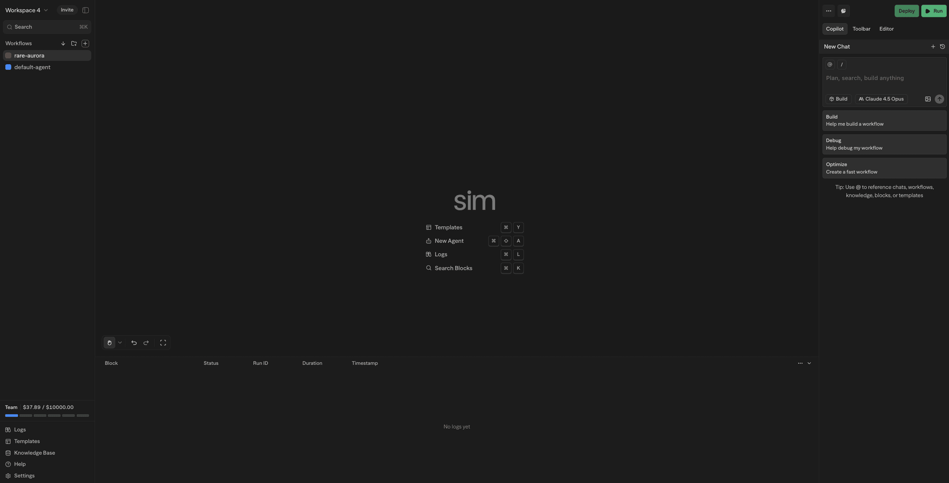 Sim visual workflow canvas