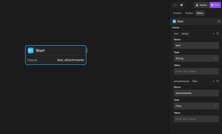 入力フォーマットフィールドを持つスタートブロック