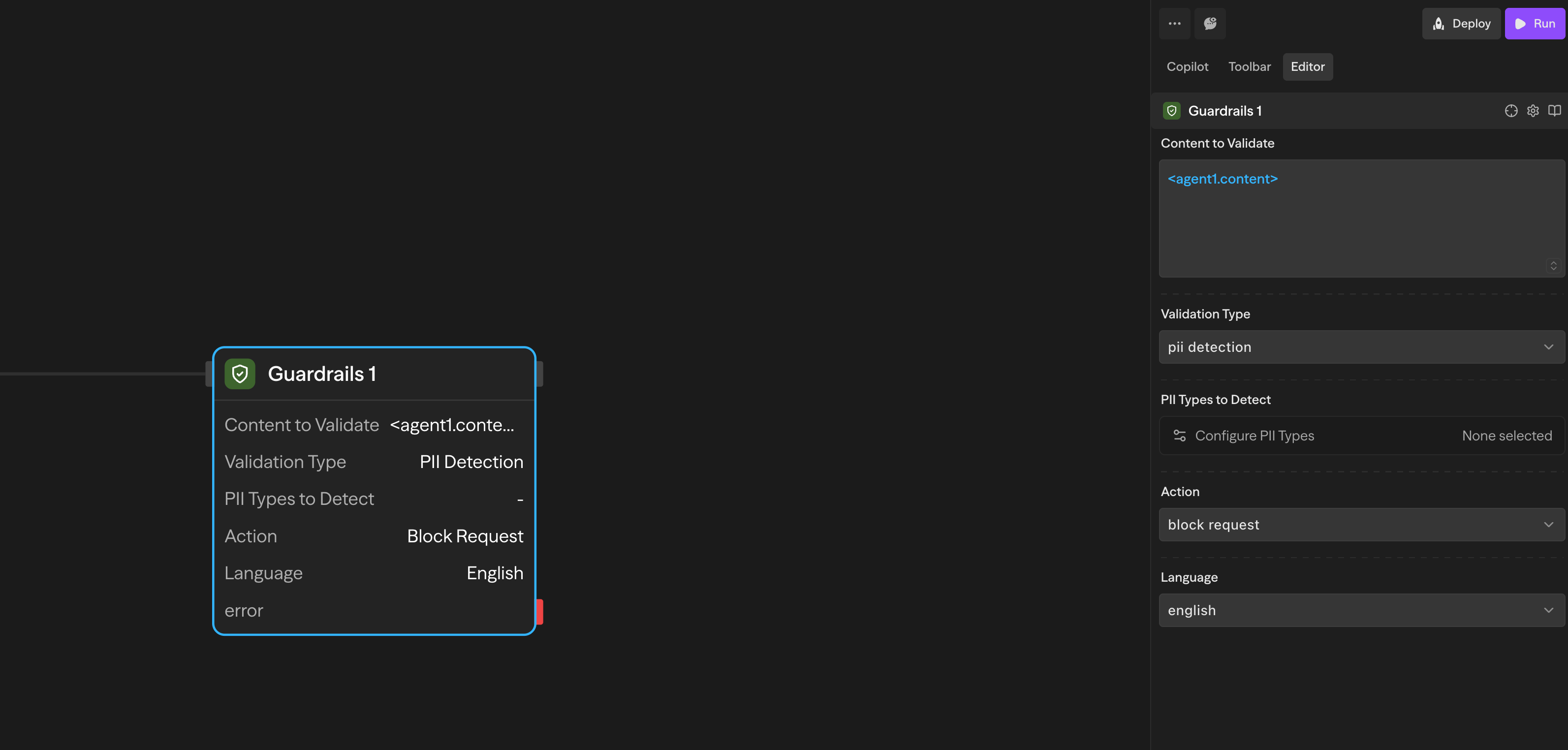 Configuración de detección de PII