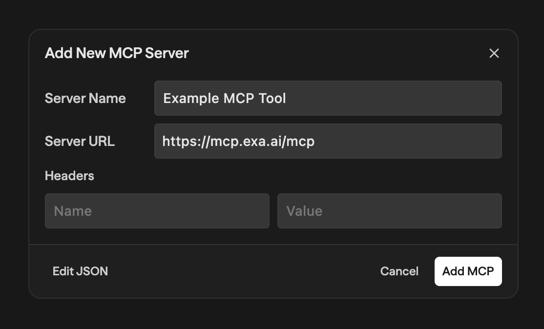 Add New MCP Server modal