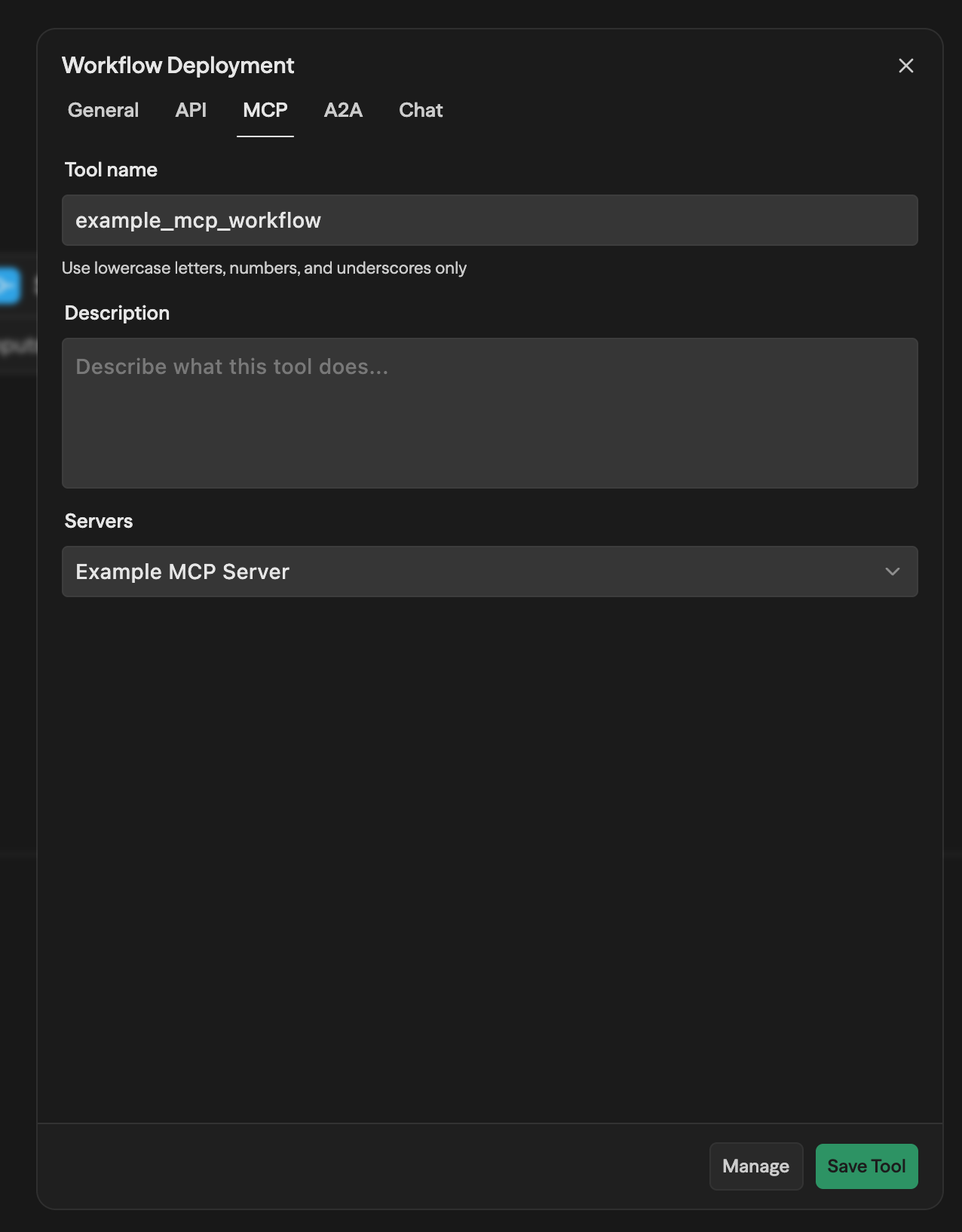Workflow Deployment MCP tab