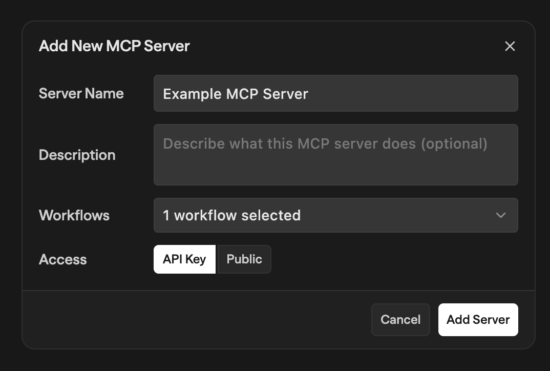 Add New MCP Server modal