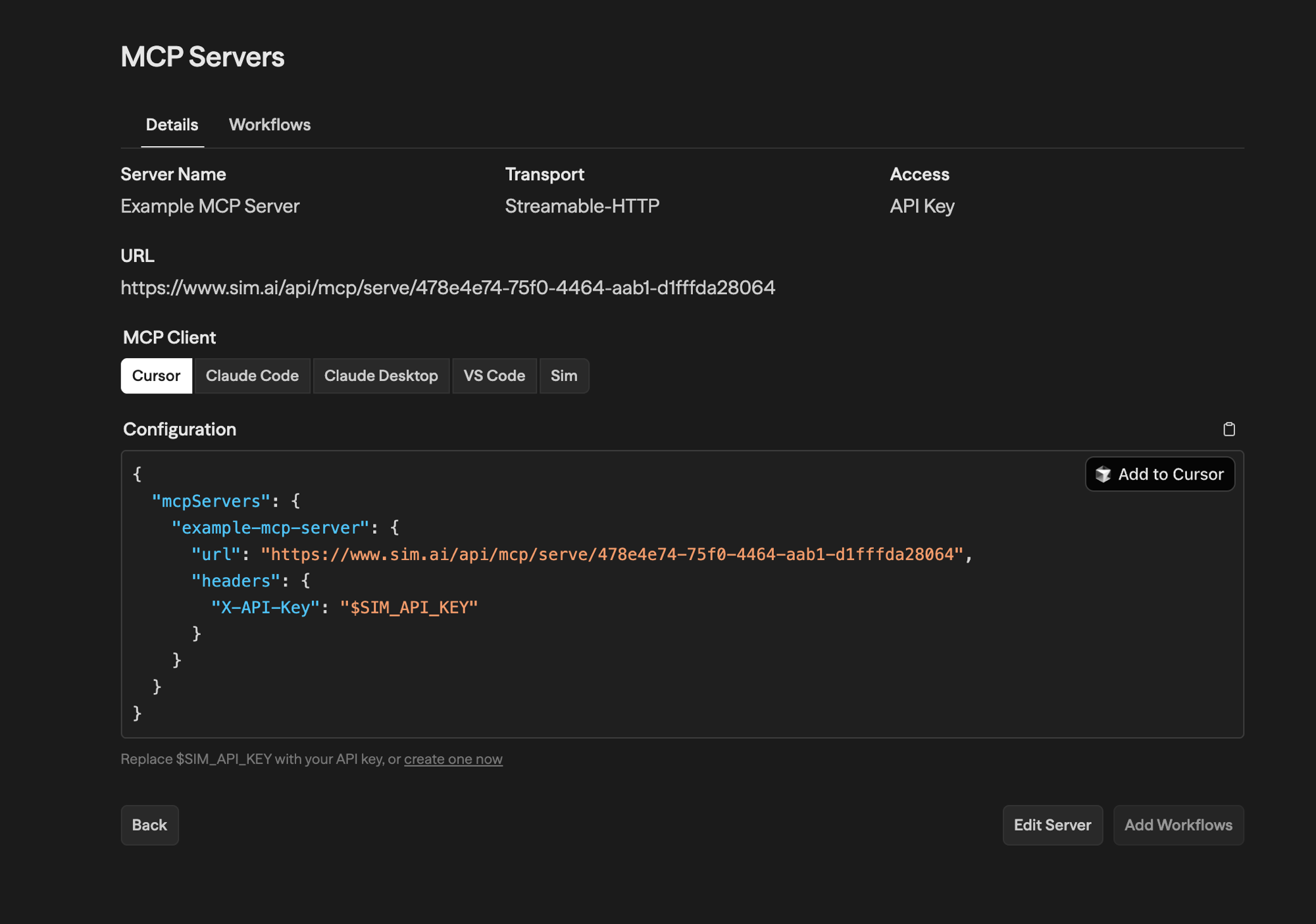MCP Server details view