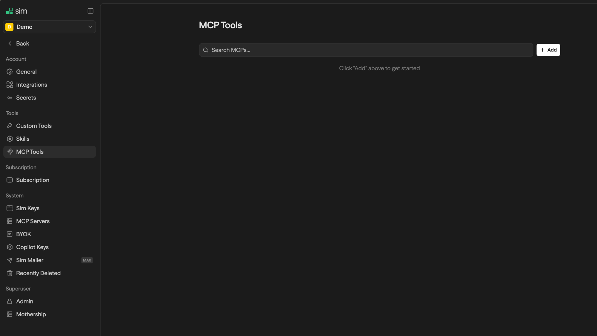 MCP Tools settings page