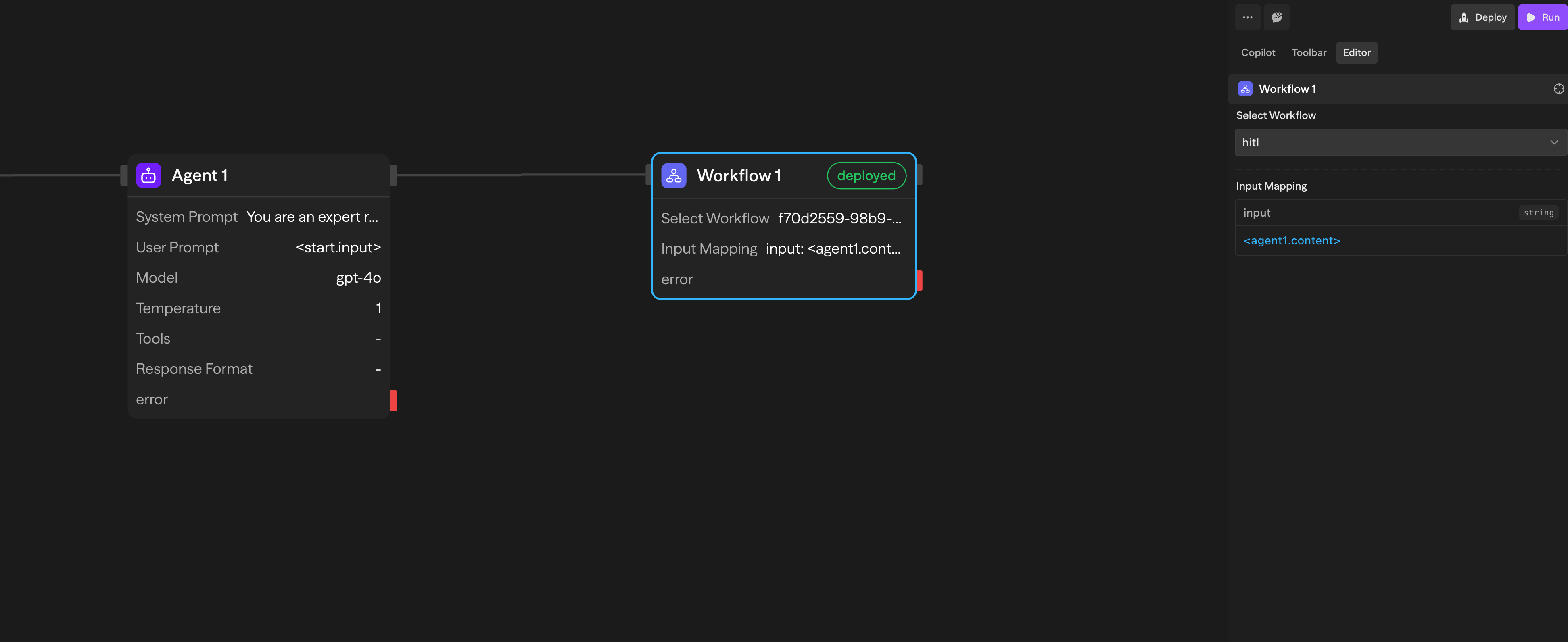 带有输入映射示例的工作流模块