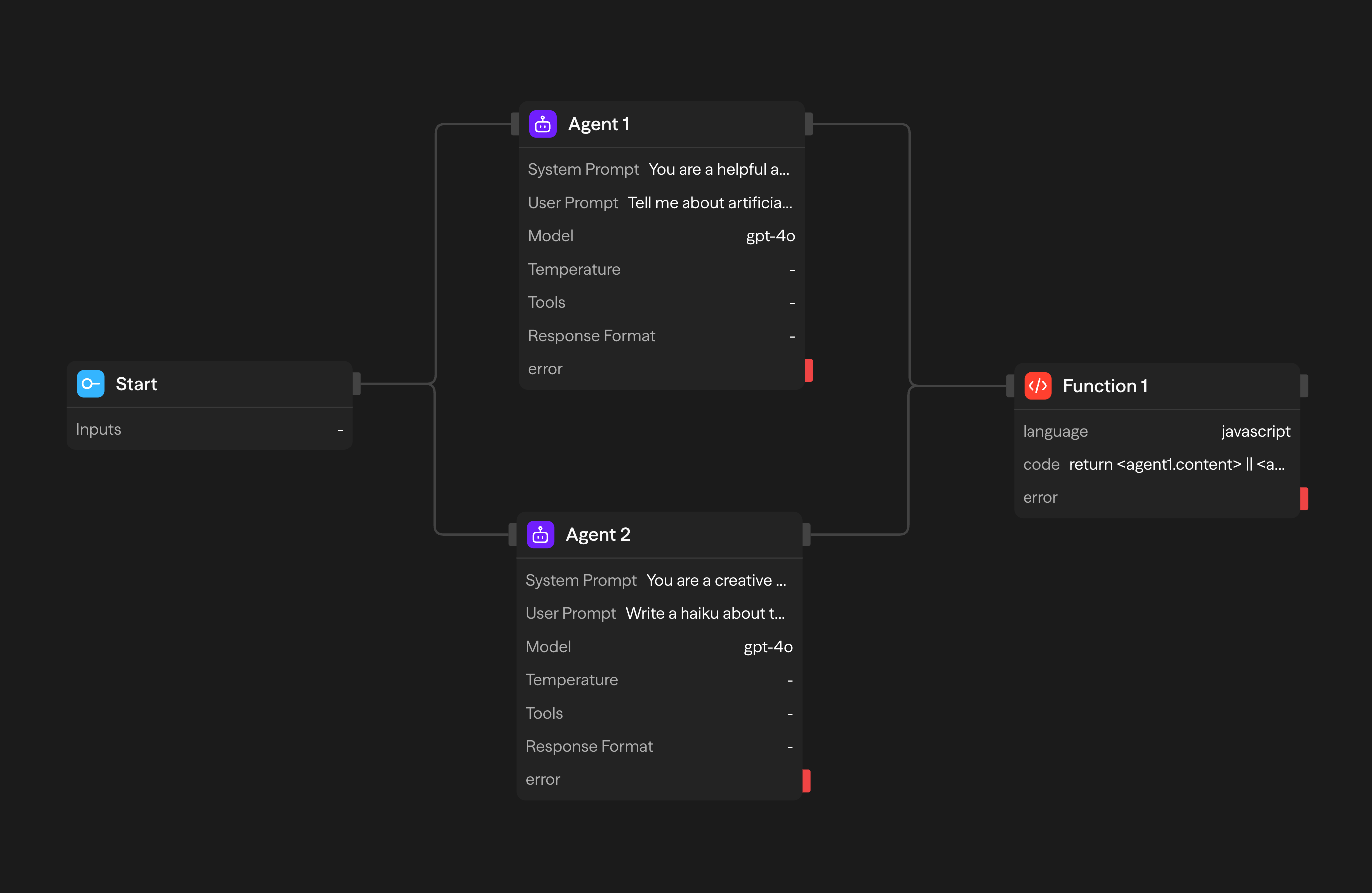Function block automatically receiving outputs from multiple previous blocks