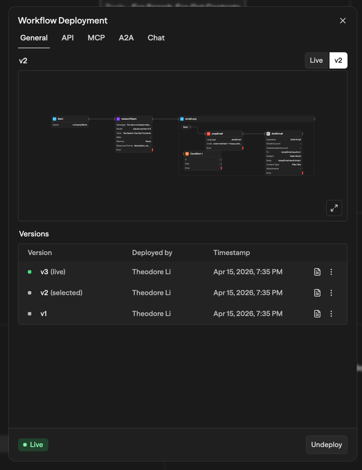 Previewing a selected deployment version