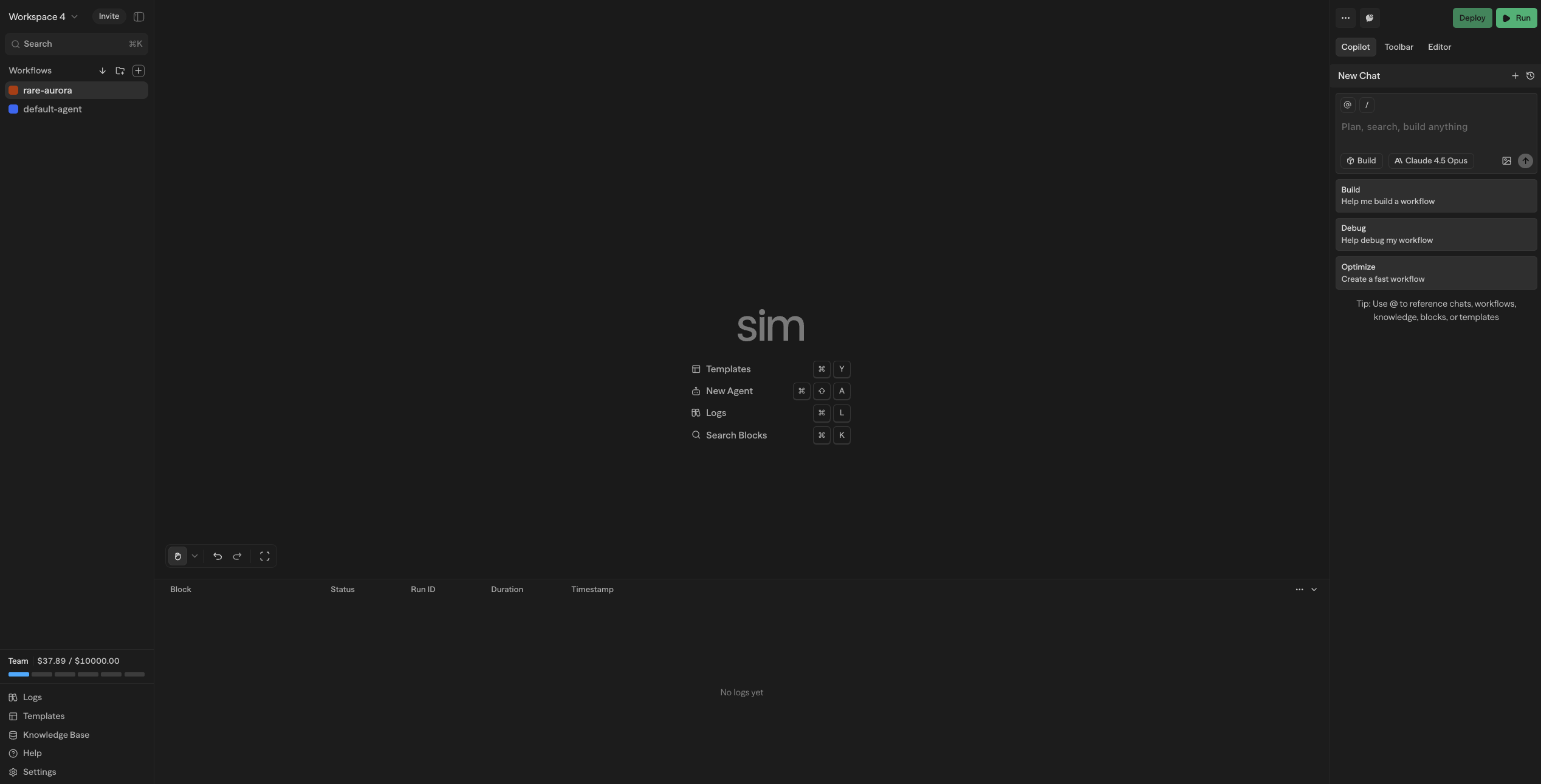 Sim visual workflow canvas