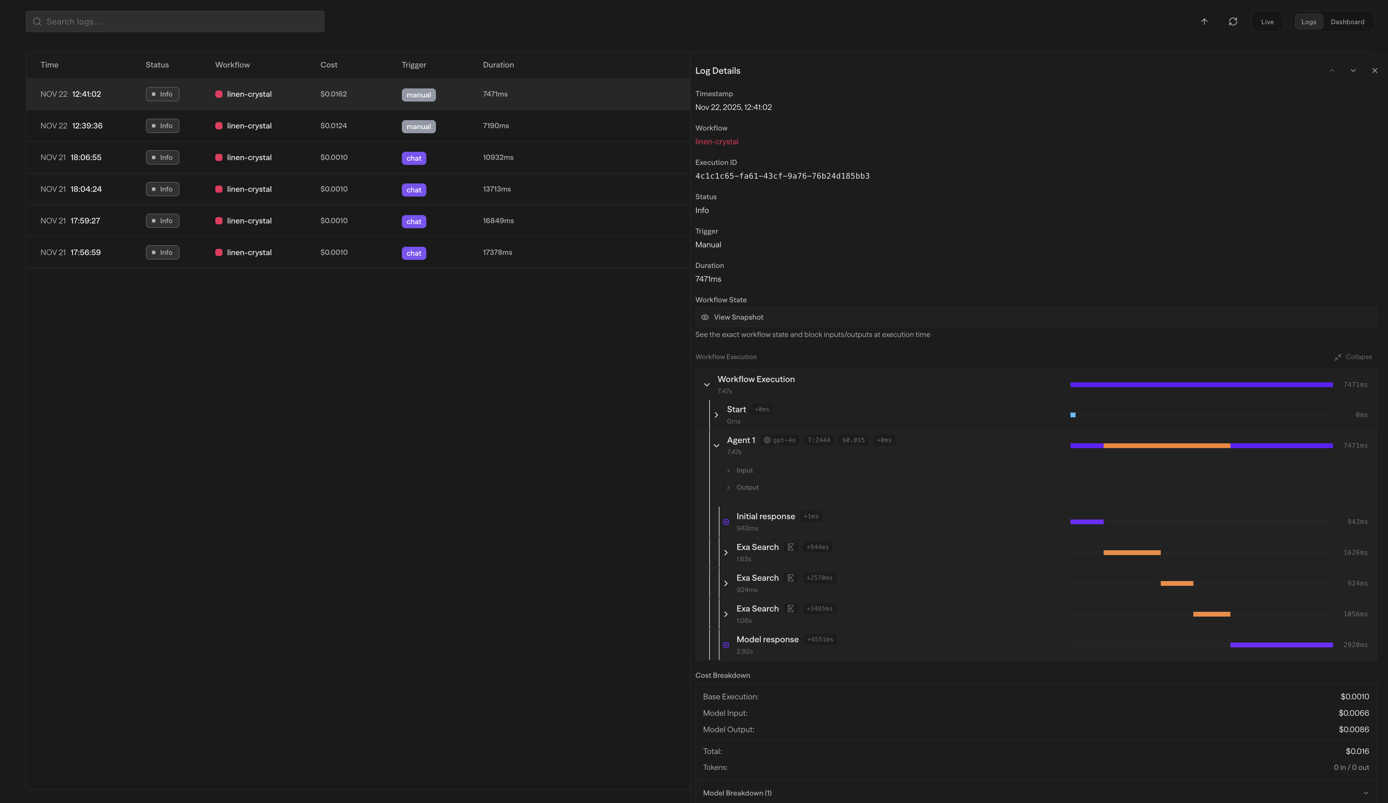 Logs Sidebar Details