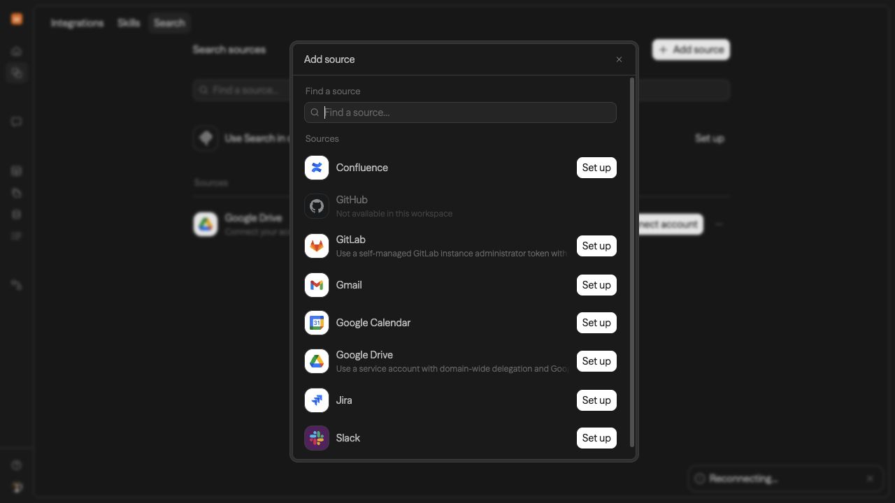 Sim Search source catalog with Set up actions