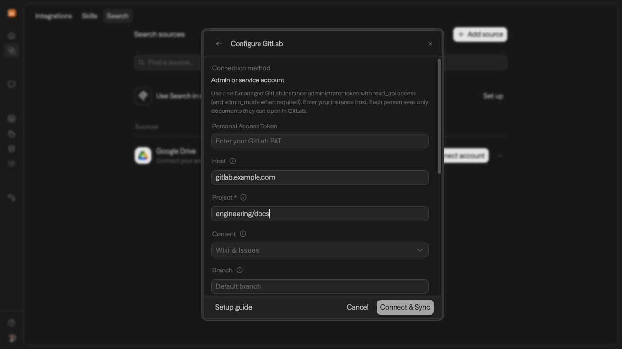 GitLab source setup in Sim Search