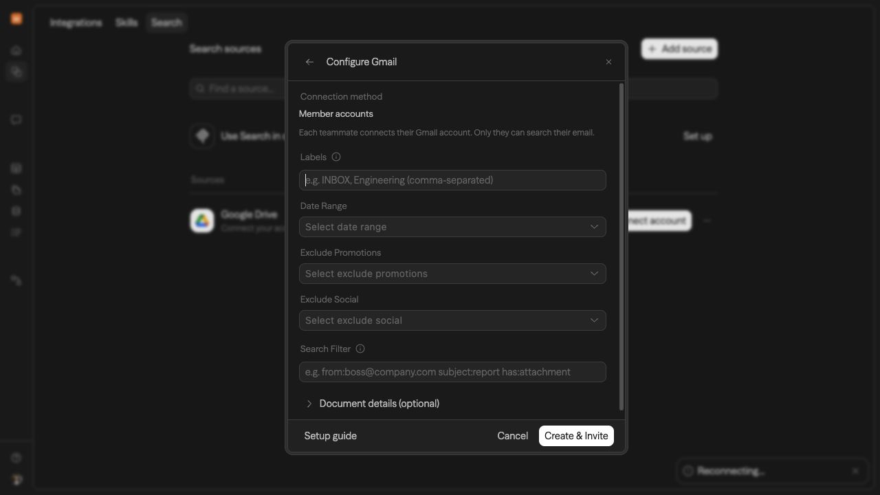 Gmail Search source configuration