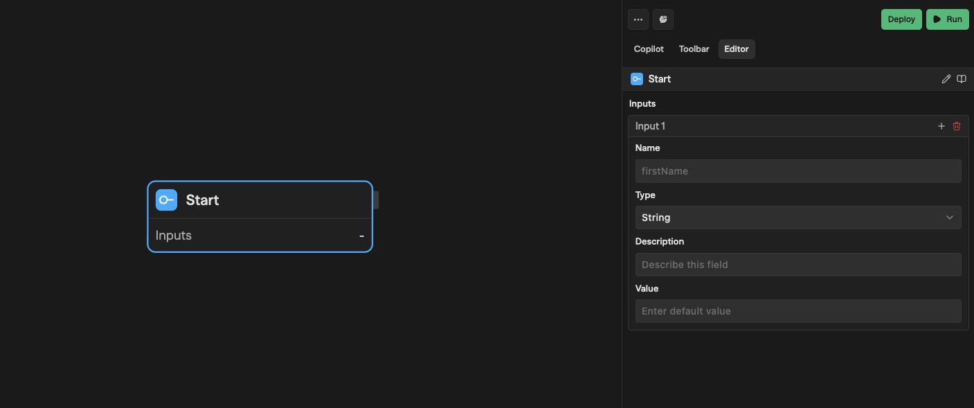 Start block with Input Format fields